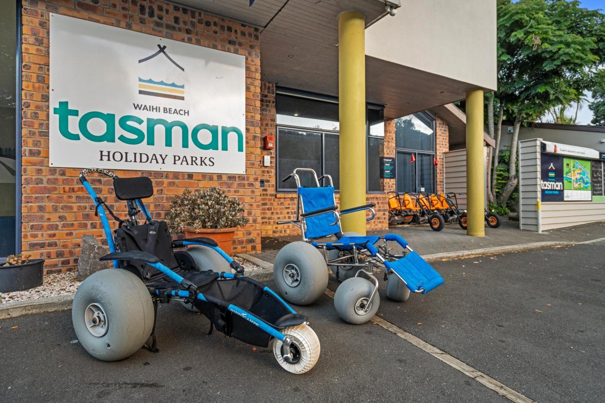 Tasman Holiday Parks - Waihi Beach Экстерьер фото Beach wheelchairs at a holiday park